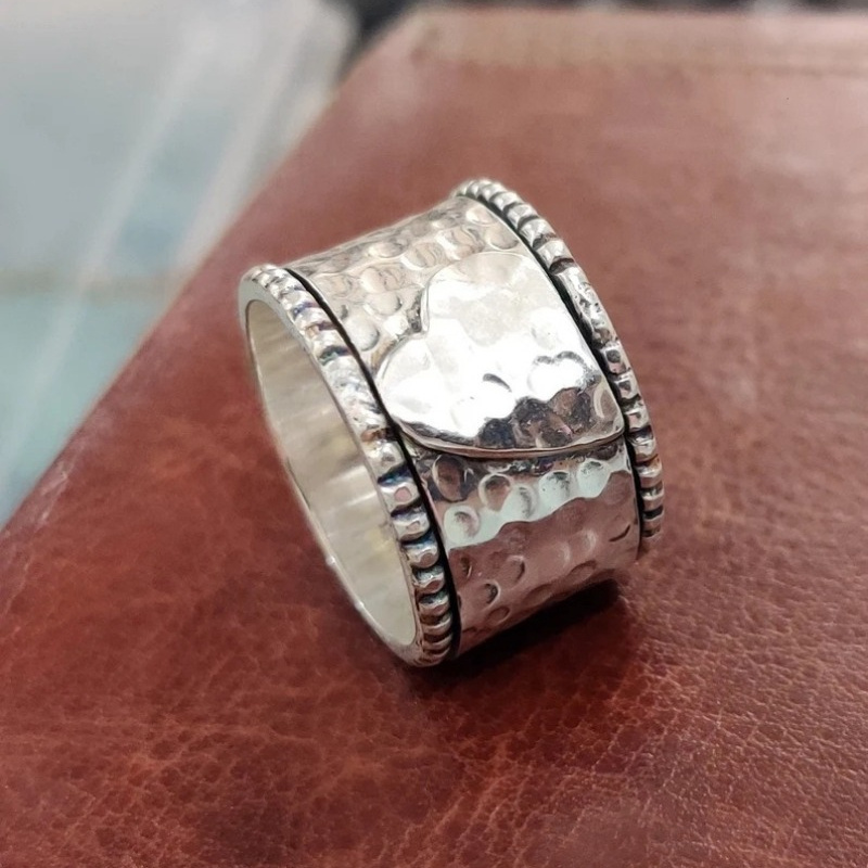 Boho Style Copper Spinner Ring with Heart Beige and K Enamel